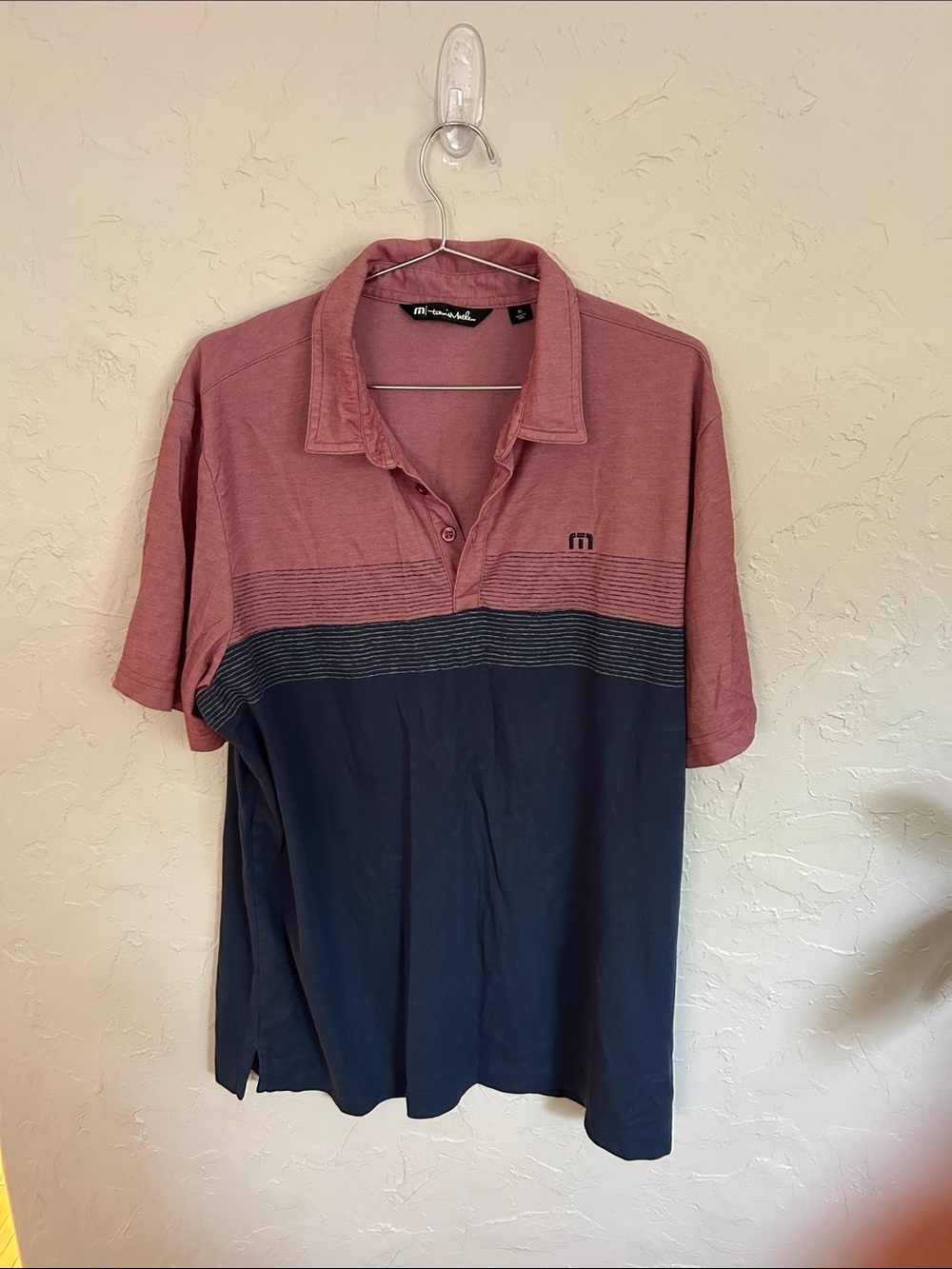 Travis Mathew Two-Tone Polo in Rosewood and Navy